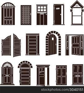 Open and closed door black vector icons set. Open and closed door black vector icons set. Entrance to home or doorway to office illustration