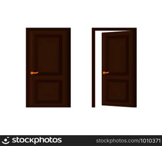 open and closed door in flat style, vector. open and closed door in flat style