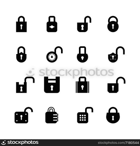 Open and closed padlock icons. Lock, security and password vector isolated symbols. Open lock, safety protection illustration. Open and closed padlock icons. Lock, security and password vector isolated symbols