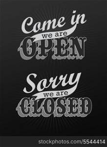 Open and Closed Vintage retro signs can be used for invitation, congratulation or website