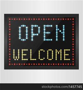 Open and welcome neon sign background.vector