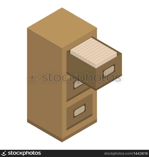 Open archive drawer icon. Isometric of open archive drawer vector icon for web design isolated on white background. Open archive drawer icon, isometric style