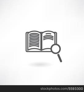 Open book and magnifying glass