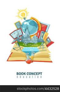 Open Book Education Concept Abstract Composition . Traditional education concept with open book earth globe and modern electronic educational technology composition abstract vector illustration