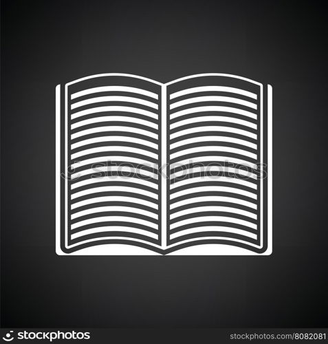 Open book icon. Black background with white. Vector illustration.