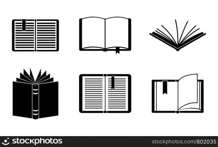 Open book icon set. Simple set of open book vector icons for web design isolated on white background. Open book icon set, simple style