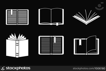 Open book icon set vector white isolated on grey background . Open book icon set grey vector