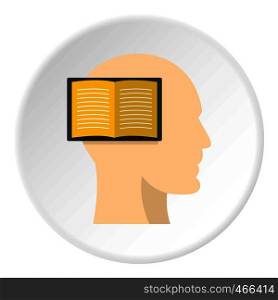 Open book inside a man head icon in flat circle isolated on white background vector illustration for web. Open book inside a man head icon circle