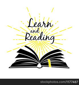 Open book learn and read poster on white backgound, vector illustration. Open book learn and read poster