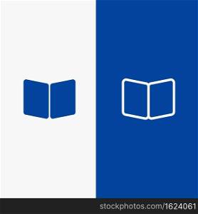 Open, Book, Page, Layout, Cover Line and Glyph Solid icon Blue banner Line and Glyph Solid icon Blue banner