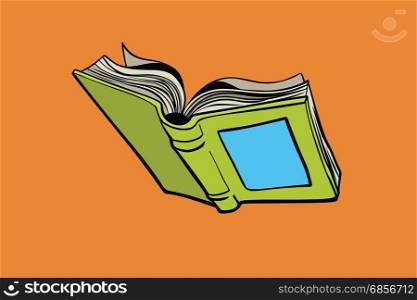 Open book reading library and a bookstore. Comic book cartoon pop art retro color vector illustration hand drawn. Open book reading library and a bookstore