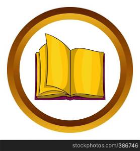 Open book vector icon in golden circle, cartoon style isolated on white background. Open book vector icon
