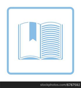 Open book with bookmark icon. Blue frame design. Vector illustration.