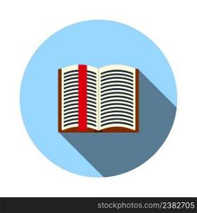 Open Book With Bookmark Icon. Flat Circle Stencil Design With Long Shadow. Vector Illustration.