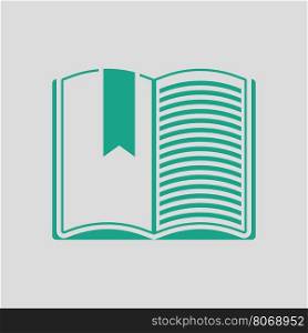 Open book with bookmark icon. Gray background with green. Vector illustration.