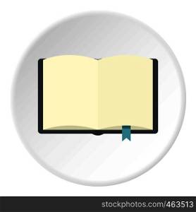 Open book with bookmark icon in flat circle isolated vector illustration for web. Open book with bookmark icon circle