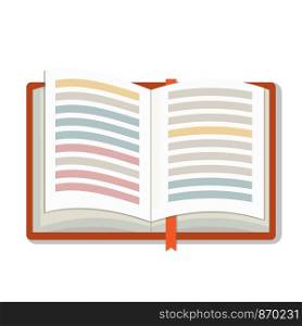 Open book with orange bookmark, vector illustration