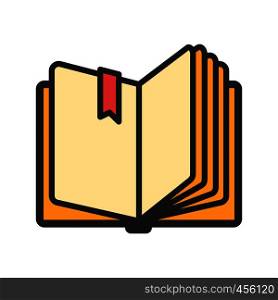 Open book with ribbon bookmark icon. Vector illustration. Open book with ribbon bookmark icon
