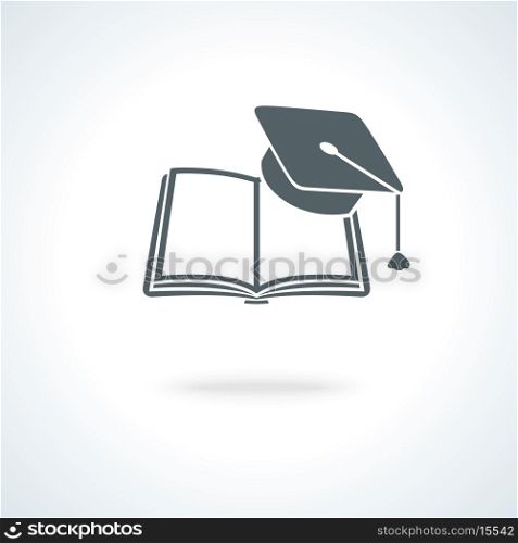 Open book with square academic cap icon vector illustration