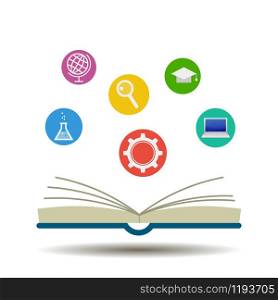 Open books and icons of science vector. Open books and icons of science