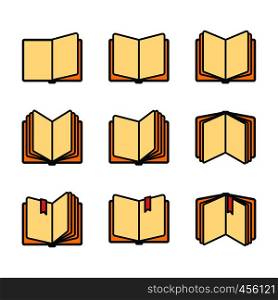 Open books icons set isolated over white. Vector illustration. Open books icons set isolated over white