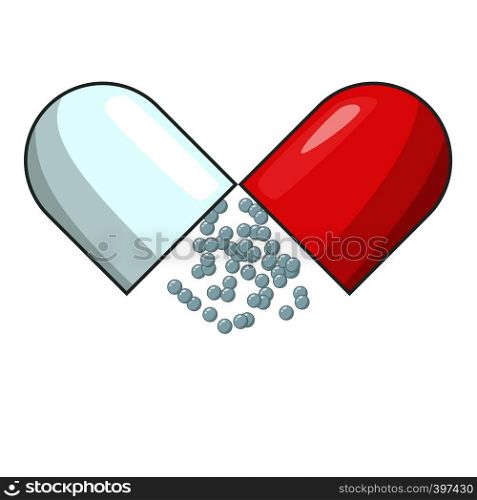 Open capsule pill icon. Cartoon illustration of open capsule pill vector icon for web design. Open capsule pill icon, cartoon style