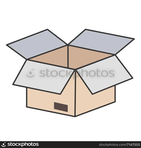 open cardboard box isolated icon on white, stock vector illustration