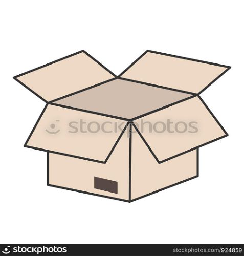 open cardboard box isolated icon on white, stock vector illustration