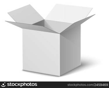 Open cardboard box. Parcel mockup. White blank template isolated on white background. Open cardboard box. Parcel mockup. White blank template