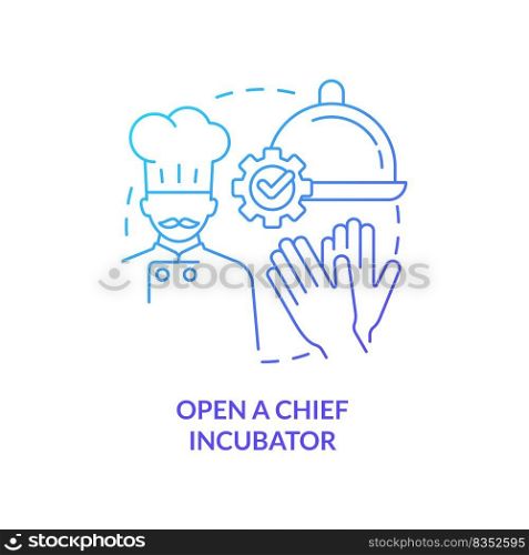 Open chef incubator blue gradient concept icon. Profitable restaurant business abstract idea thin line illustration. Sharing kitchen space. Isolated outline drawing. Myriad Pro-Bold font used. Open chef incubator blue gradient concept icon