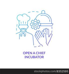 Open chef incubator blue gradient concept icon. Profitable restaurant business abstract idea thin line illustration. Sharing kitchen space. Isolated outline drawing. Myriad Pro-Bold font used. Open chef incubator blue gradient concept icon