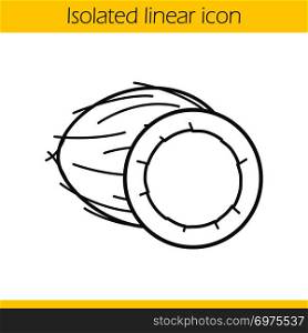 Open coconut linear icon. Thin line illustration. Contour symbol. Vector isolated outline drawing. Open coconut linear icon