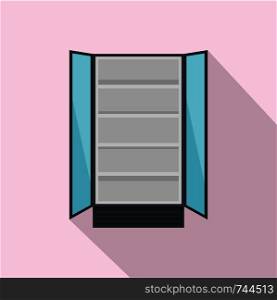 Open commercial fridge icon. Flat illustration of open commercial fridge vector icon for web design. Open commercial fridge icon, flat style