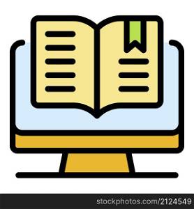 Open computer book icon. Outline open computer book vector icon color flat isolated. Open computer book icon color outline vector