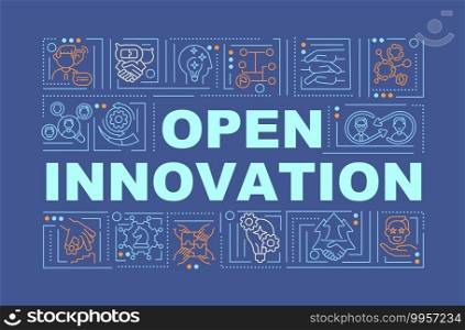 Open digital innovation world concepts banner. Consideration of different points of view. Infographics with linear icons on blue background. Isolated typography. Vector outline RGB color illustration. Open digital innovation word concepts banner