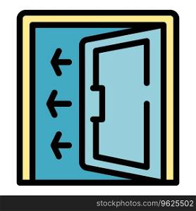 Open door direction icon outli≠vector. Wooden frame. Lock knob color flat. Open door direction icon vector flat