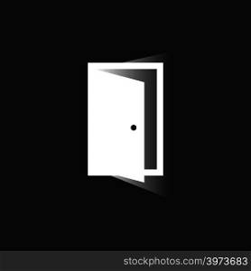 Open door icon in trendy flat style. Symbol for website design, logo, app, UI. Isolated on black background.