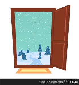 Open door in winter vector image