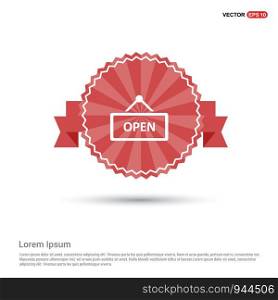 open door sign icon - Red Ribbon banner