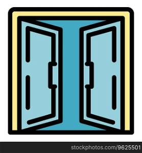 Open doors icon outline vector. Wood glass. Interior handle color flat. Open doors icon vector flat