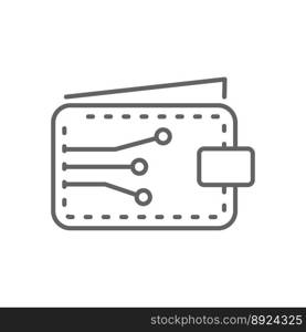 Open electronic digital wallet thin line symbol vector image