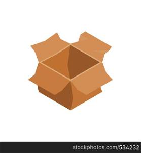 Open empty cardboard box icon in isometric 3d style on a white background. Open empty cardboard box icon, isometric 3d style