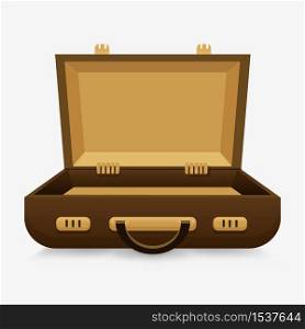 Open empty case. The concept of an still empty suitcase, preparation for travel, business trip, wandering, loading luggage, moving to a new place.. Open empty case. The concept of an still empty suitcase,