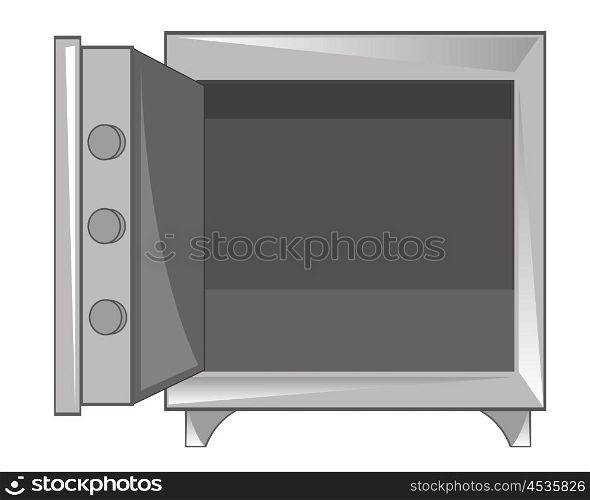 Open empty safe on white background is insulated. Empty safe from metal