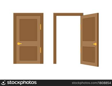 Open end closed door. Interior design. Business concept. Front view. Home office concept. Business success. Vector illustration. Open end closed door. Interior design. Business concept. Front view. Home office concept. Business success.