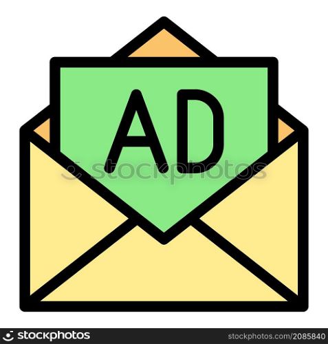 Open envelope advertising icon. Outline open envelope advertising vector icon color flat isolated. Open envelope advertising icon color outline vector
