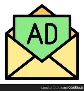 Open envelope advertising icon. Outline open envelope advertising vector icon color flat isolated. Open envelope advertising icon color outline vector