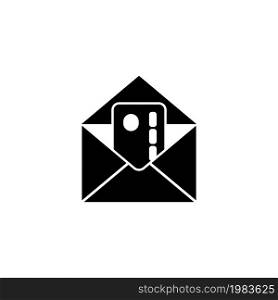 Open Envelope with Banking Credit Card. Flat Vector Icon illustration. Simple black symbol on white background. Open Envelope and Banking Credit Card sign design template for web and mobile UI element. Open Envelope with Credit Card Flat Vector Icon