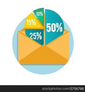 Open envelope with business pie chart for documents and reports for documents, reports, graph, infographic, business plan