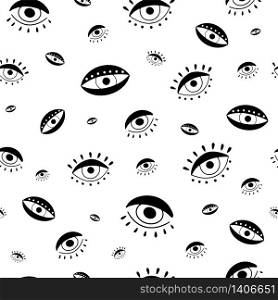 Open eyes seamless pattern. Hand-drawn vector background with different eyes.